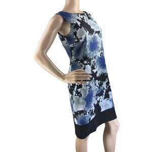 AB Studio Black Blue Abstract Watercolor Sheath Dress 6